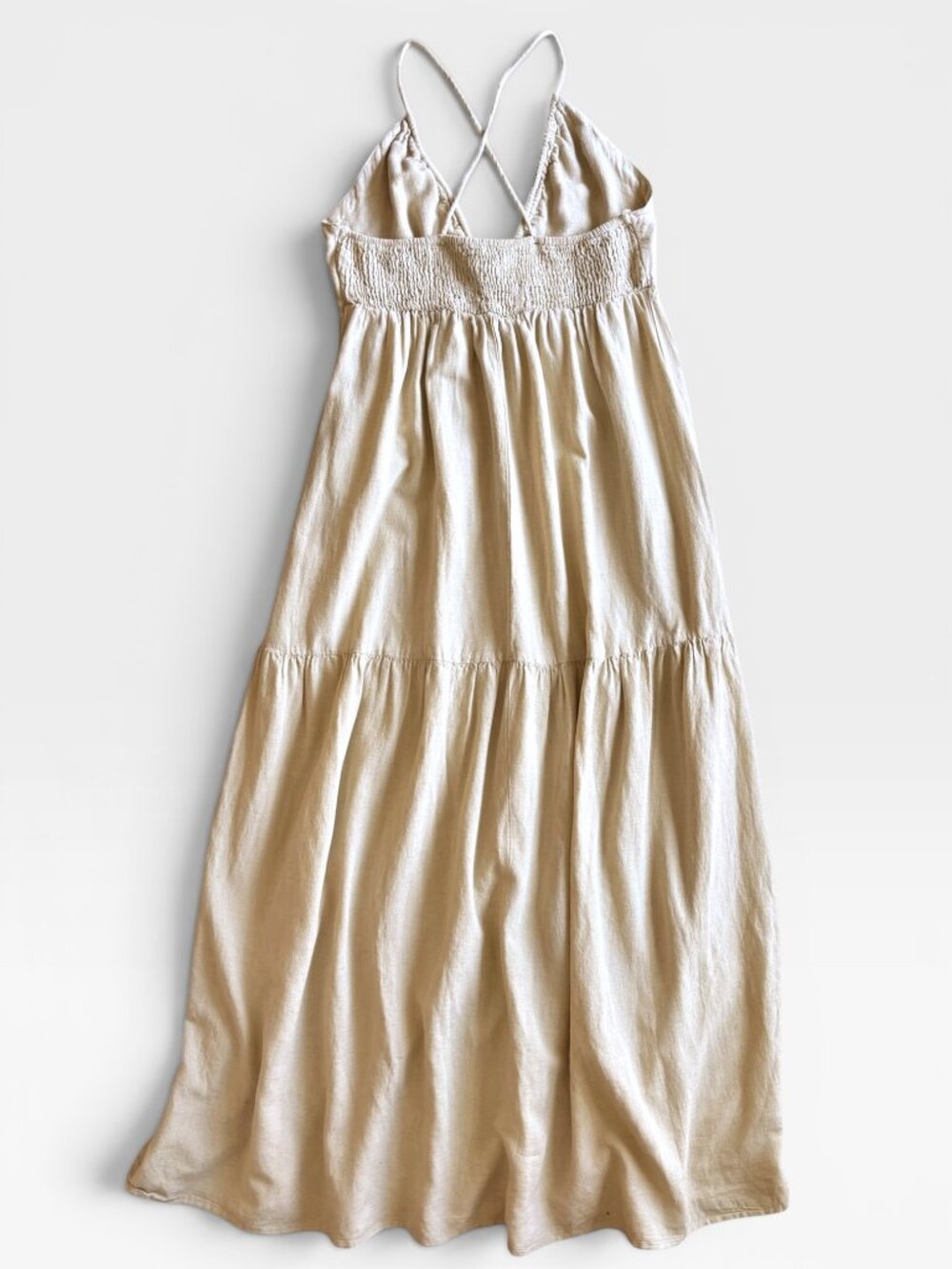 Sim & Sam Beige Linen Blend Boho Maxi Dress Crisscross Back Size Medium - Picture 8 of 13